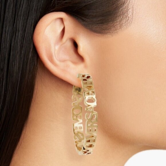 Versace Logo Hoop Earrings Gold Tone - Picture 1 of 10